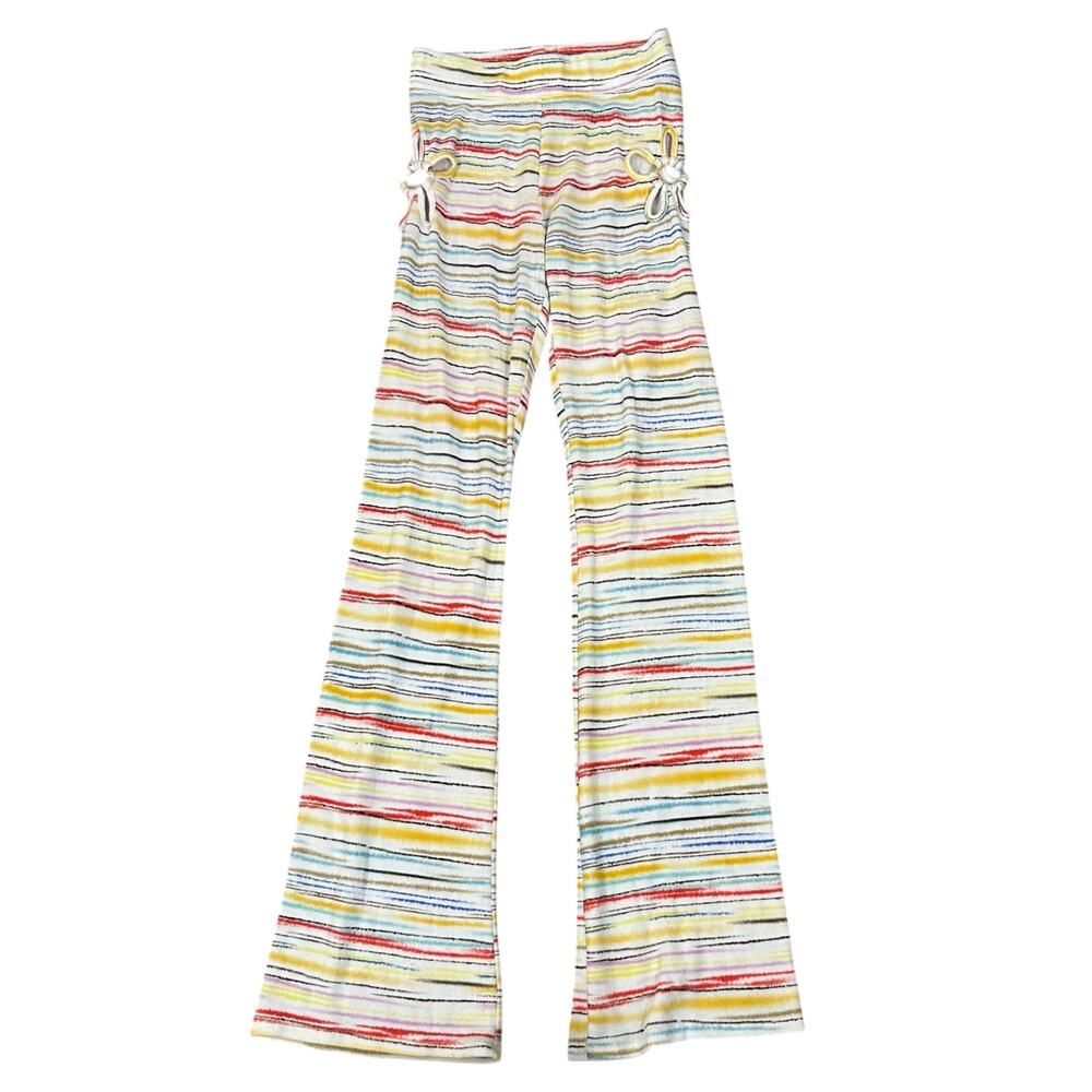 Forever 21 Stripe Stretch Pull On Flare Pants Jrs Small Flower Cut Outs Kidcore